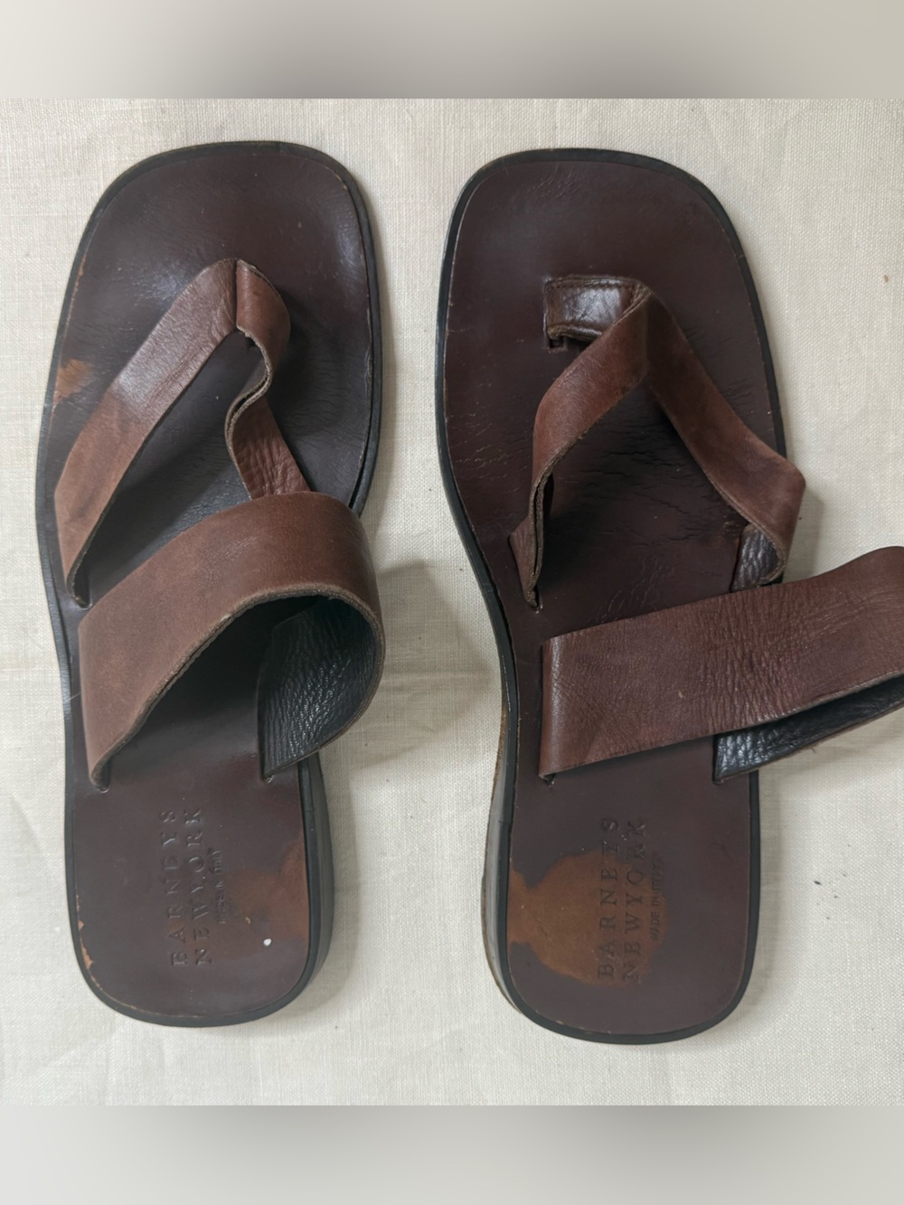 Barneys New York Brown Leather Dual-strap Slide Sandals size 9